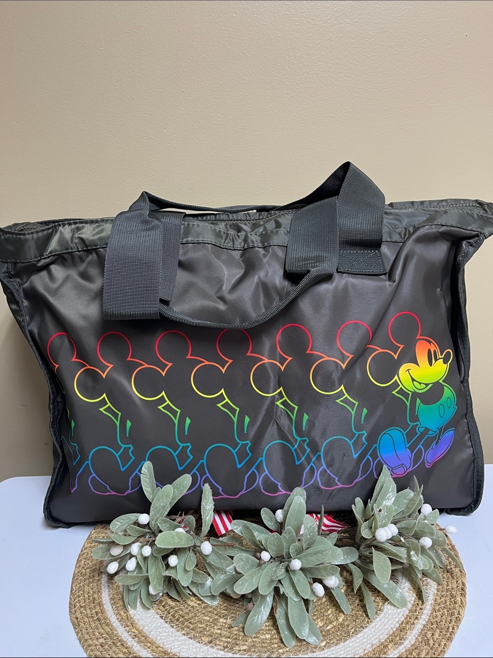 Disney Mickey Mouse Rainbow Zippered Tote Bag NWOT
